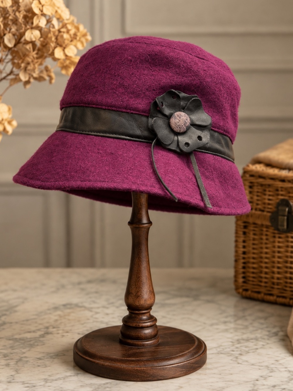 Embellie Purple Wool Bucket Hat